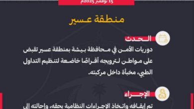 الدوريات الأمنية ببيشة تقبض على مواطن لترويجه أقراصًا مخدرة 3 1 3913