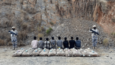 حرس الحدود بجازان يقبض على (8) مخالفين لتهريبهم (360) كيلوجرامًا من القات المخدر 6 9 2 12