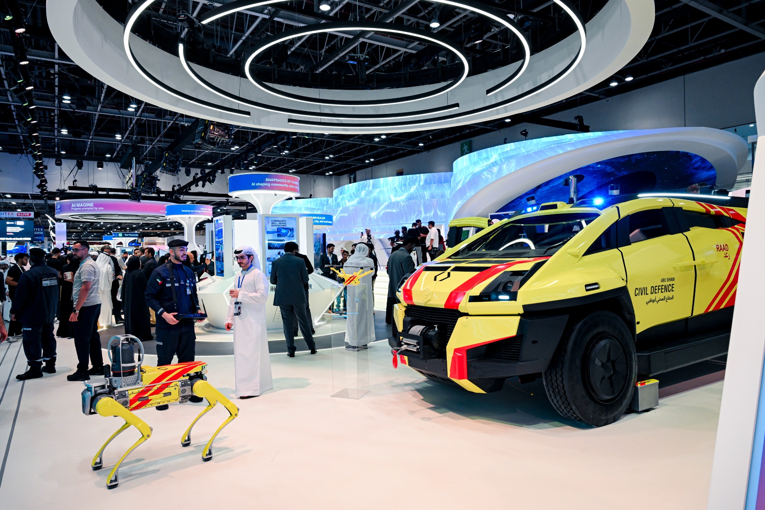 Showcasing advanced civil defense technologies and smart robotics at the Abu Dhabi Government Pavilion 3